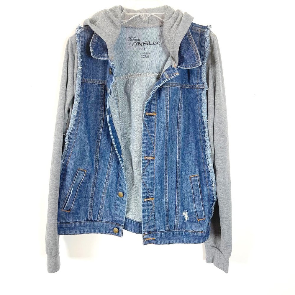 O'neill Women's Distressed Long Sleeve Button Up Hooded Jacket Size Large